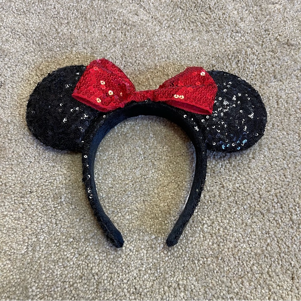 Disney Minnie Mouse Sequin Ear Headband with Red Bow